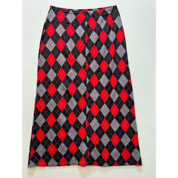 Kristin Nicole Womens A-Line Midi Skirt Large Red Argyle Knit Retro Classic Y2K - Picture 9 of 11